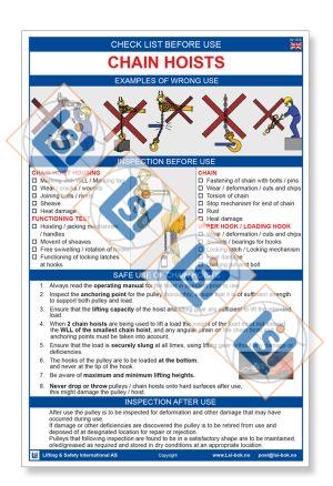 Sjekkliste A3: Check list before use Chain hoists